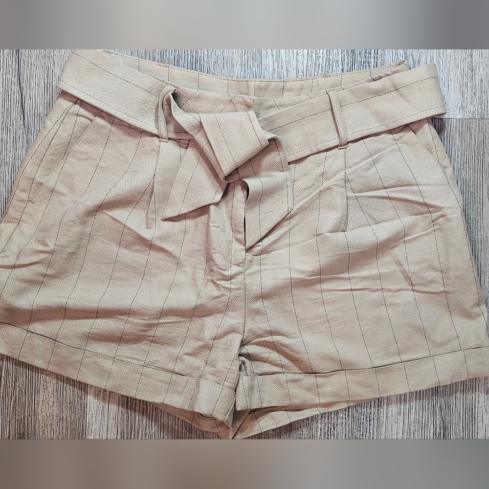 Express Tan Striped Belted Shorts